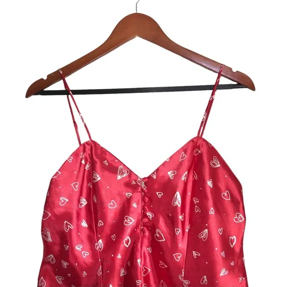 VTG 90's Y2K Kathryn Red & White Heart Print Satin Sweetheart Neck Crop Cami Top - Picture 4 of 6